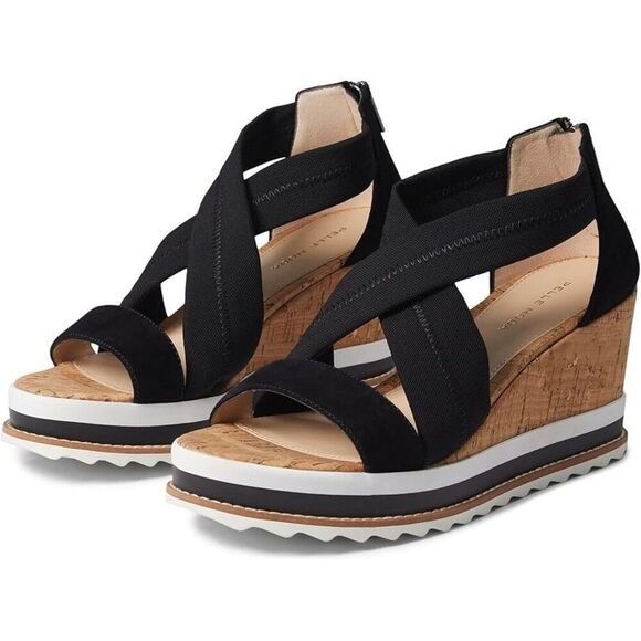Pelle Moda Medina Sandals Women's US 9 Black Crisscross Strap Wedge Heel ZPO1909 - Picture 1 of 10